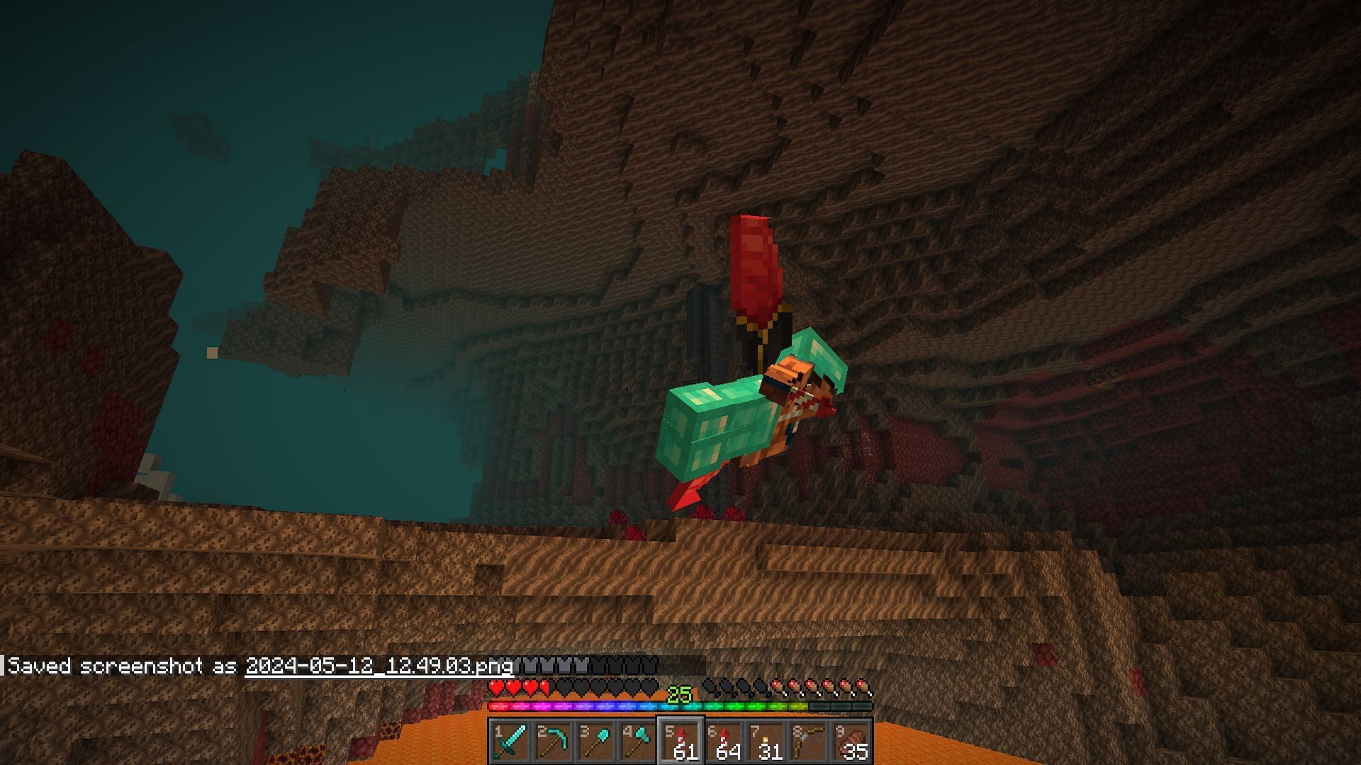 A player flying through the Nether with an elytra (Image via Mojang)